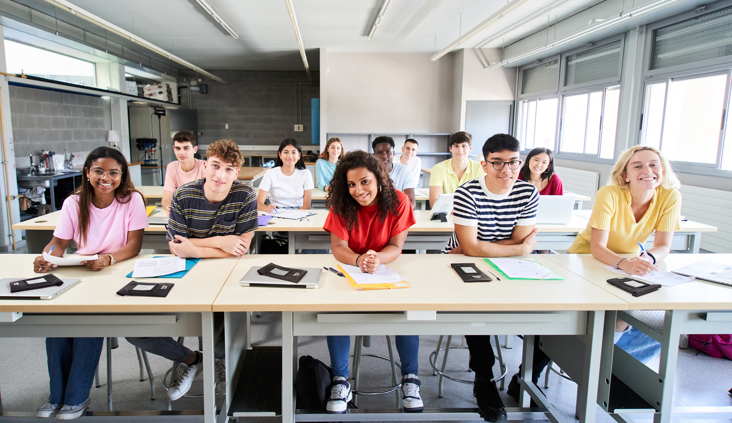 Students with Generation Faraday bags in classroom